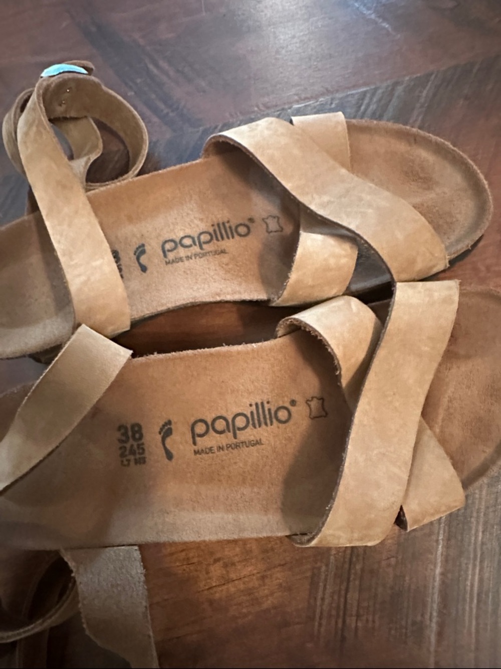 Papillio Tan Suede Crisscross Ankle Strap Sandals - Picture 8 of 8
